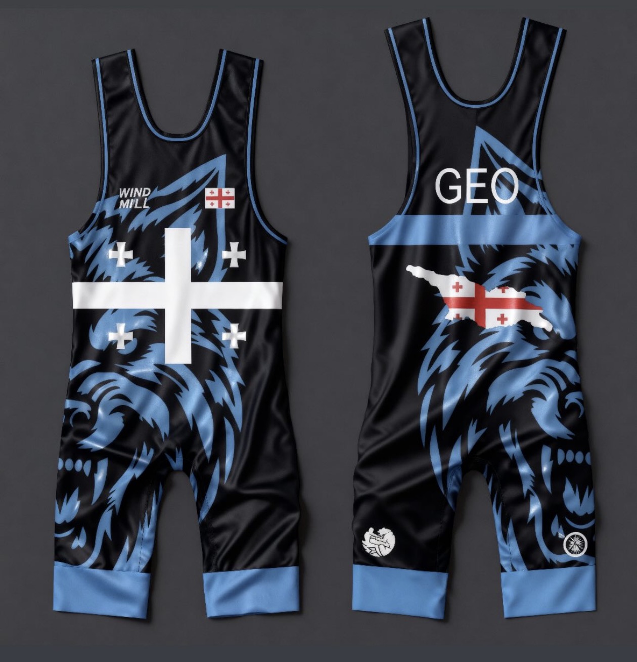 Blue custom Georgian wrestling singlet